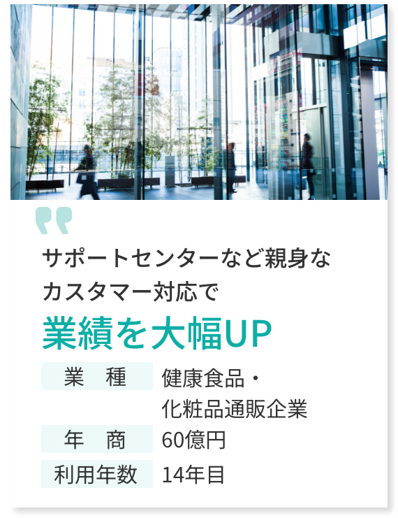 サポートセンターなど親身なカスタマー対応で業績を大幅UP